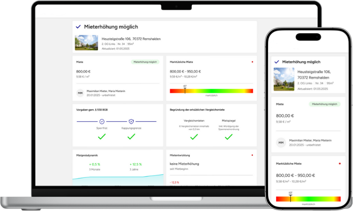 RentUpp Mieterhöhung Interface